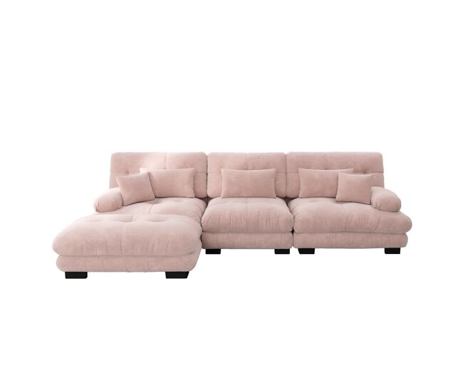 Sofá de canto modular grande - sofá cloud em forma de l para sala de estar, sofá-cama profundo com otomano, veludo cotelê, chenille rosa