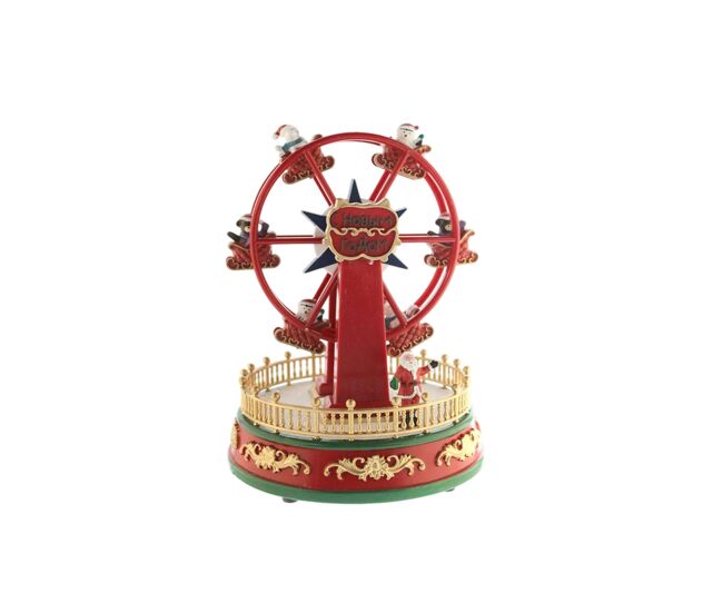 Roda gigante de papai noel decorativa de natal com movimento, luzes de led e música
