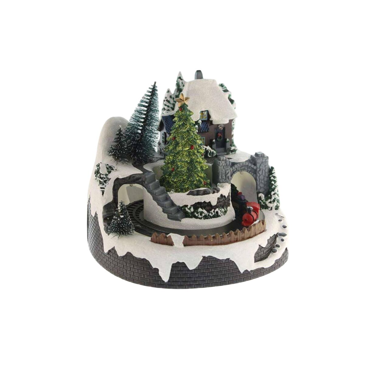 Vila de Natal Decorativa com Movimento, Luzes de LED e Música