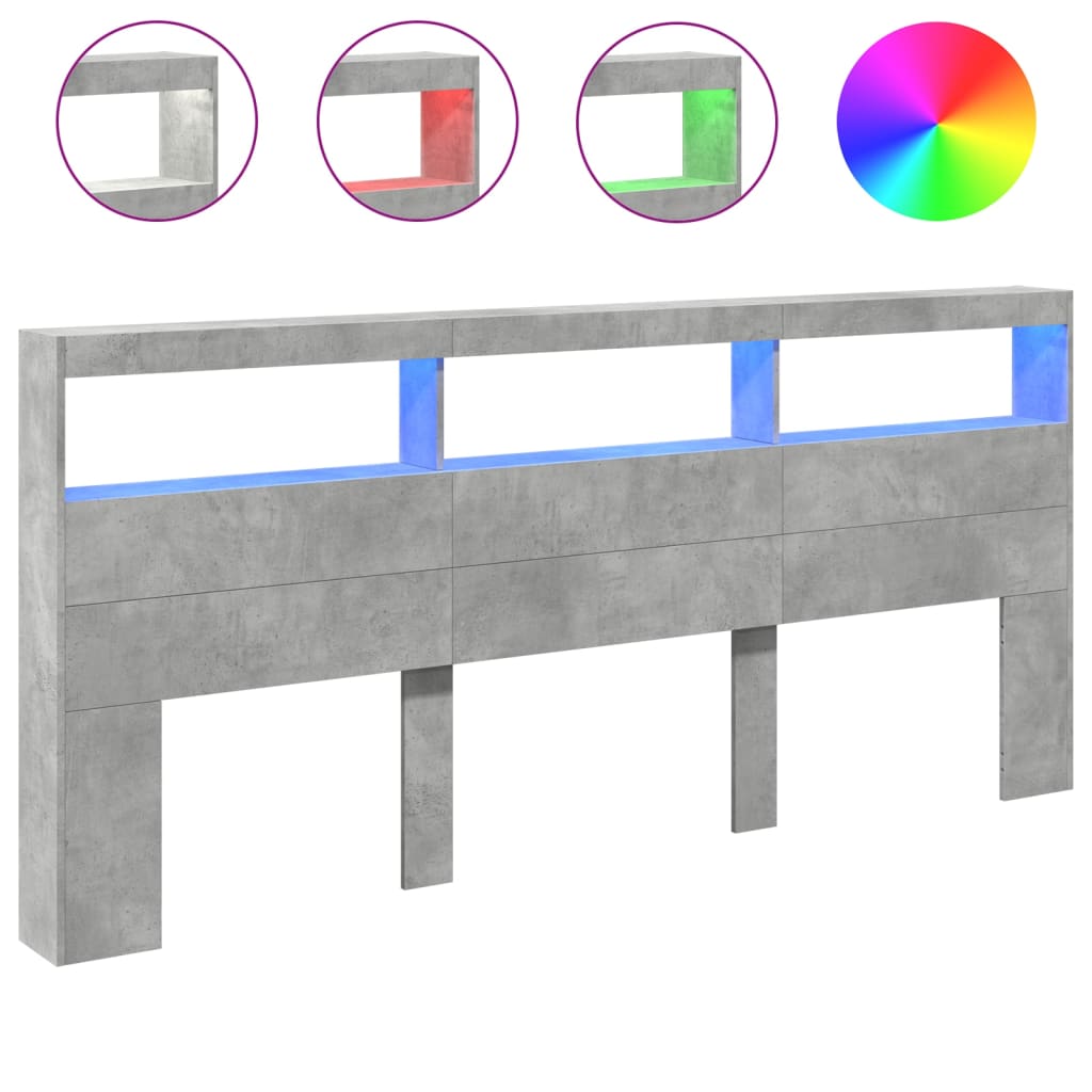 Armário de cabeceira - cabeceira de cama c/ luzes led 220x17x102cm cinzento cimento
