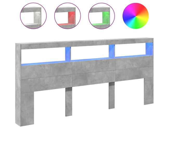 Armário de cabeceira - cabeceira de cama c/ luzes led 220x17x102cm cinzento cimento
