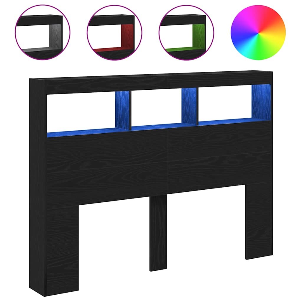 Armário cabeceira - cabeceira de cama c/ luzes led 140x17x102 cm carvalho preto