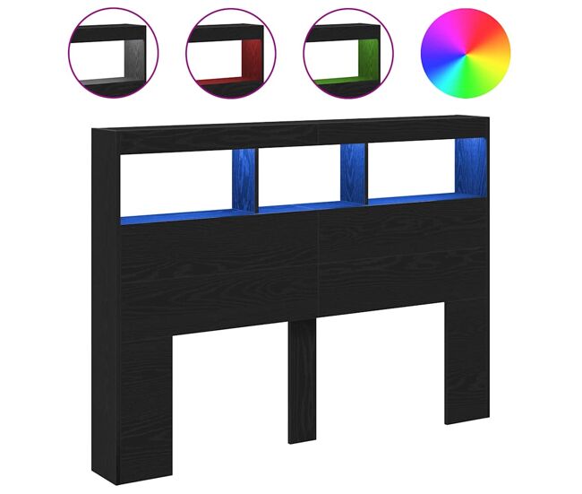 Armário cabeceira - cabeceira de cama c/ luzes led 140x17x102 cm carvalho preto