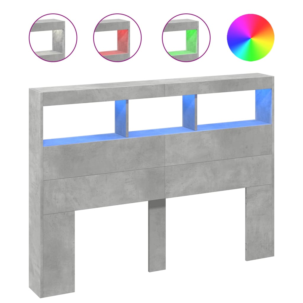 Armário de cabeceira - cabeceira de cama c/ luzes led 140x17x102cm cinzento cimento