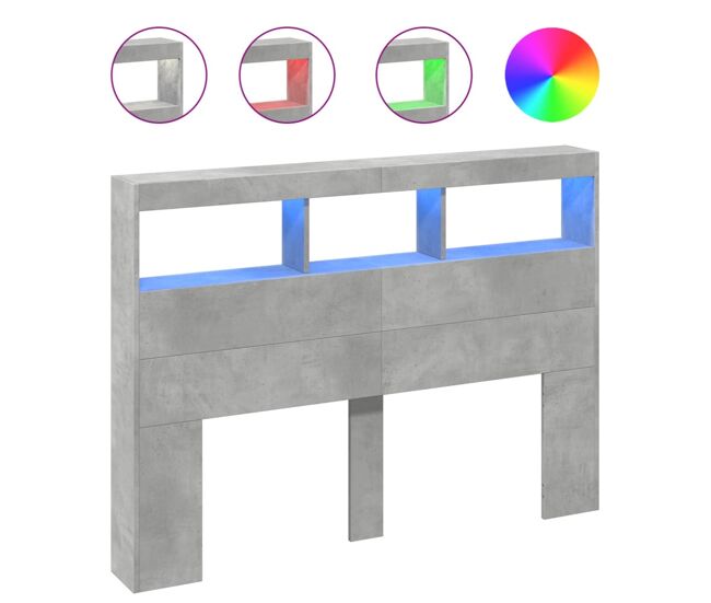 Armário de cabeceira - cabeceira de cama c/ luzes led 140x17x102cm cinzento cimento