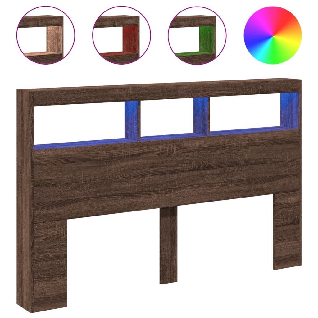 Armário cabeceira - cabeceira de cama c/ luzes led 160x17x102 cm carvalho castanho
