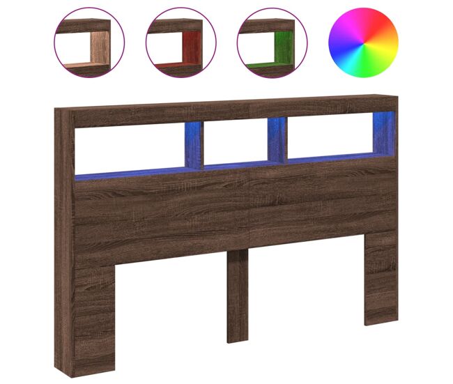 Armário cabeceira - cabeceira de cama c/ luzes led 160x17x102 cm carvalho castanho
