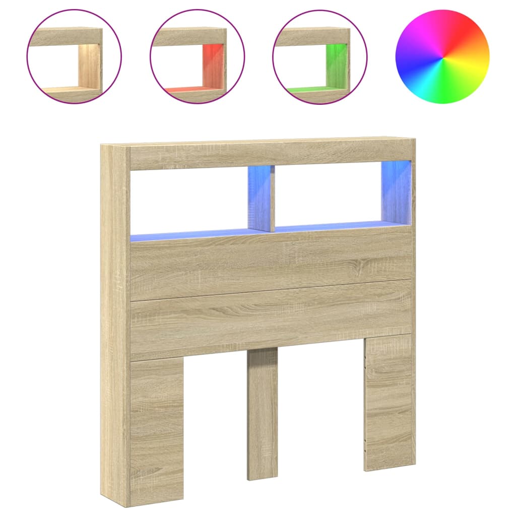 Armário de cabeceira - cabeceira de cama c/ luzes led 100x17x102 cm carvalho sonoma