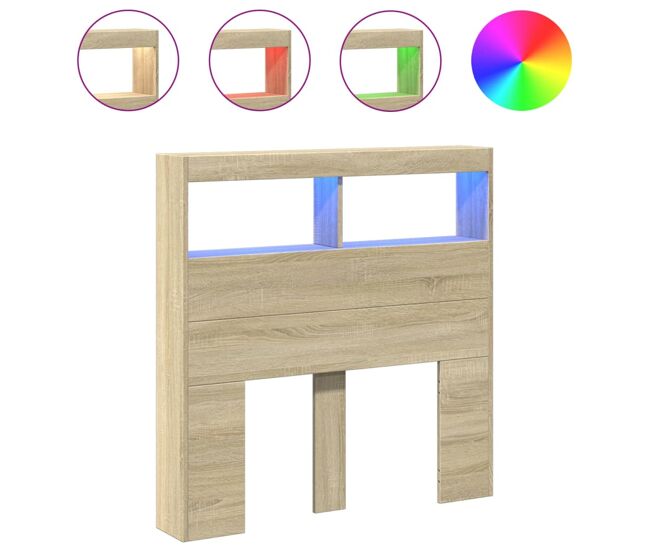 Armário de cabeceira - cabeceira de cama c/ luzes led 100x17x102 cm carvalho sonoma