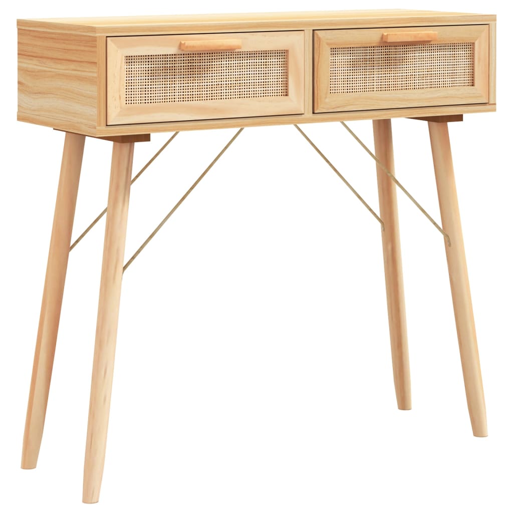 Mesa consola - mesa de entrada 80x30x75 cm pinho maciço e vime natural castanho