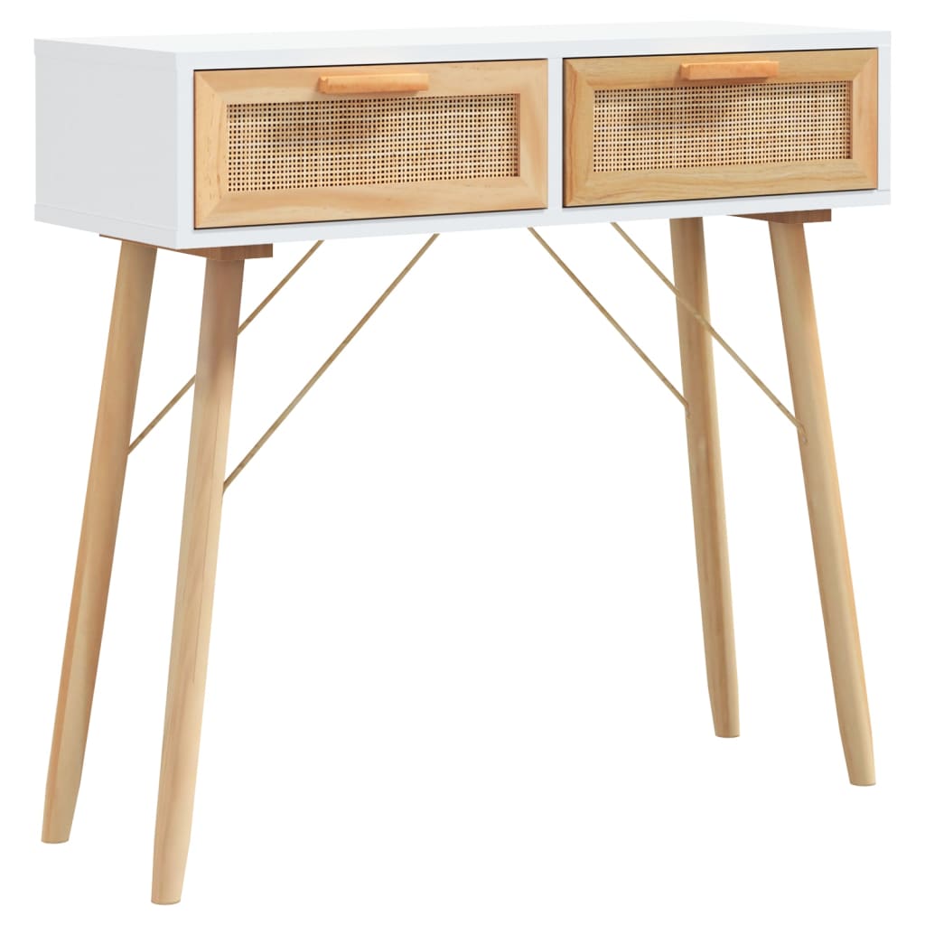 Mesa consola - mesa de entrada 80x30x75 cm pinho maciço e vime natural branco