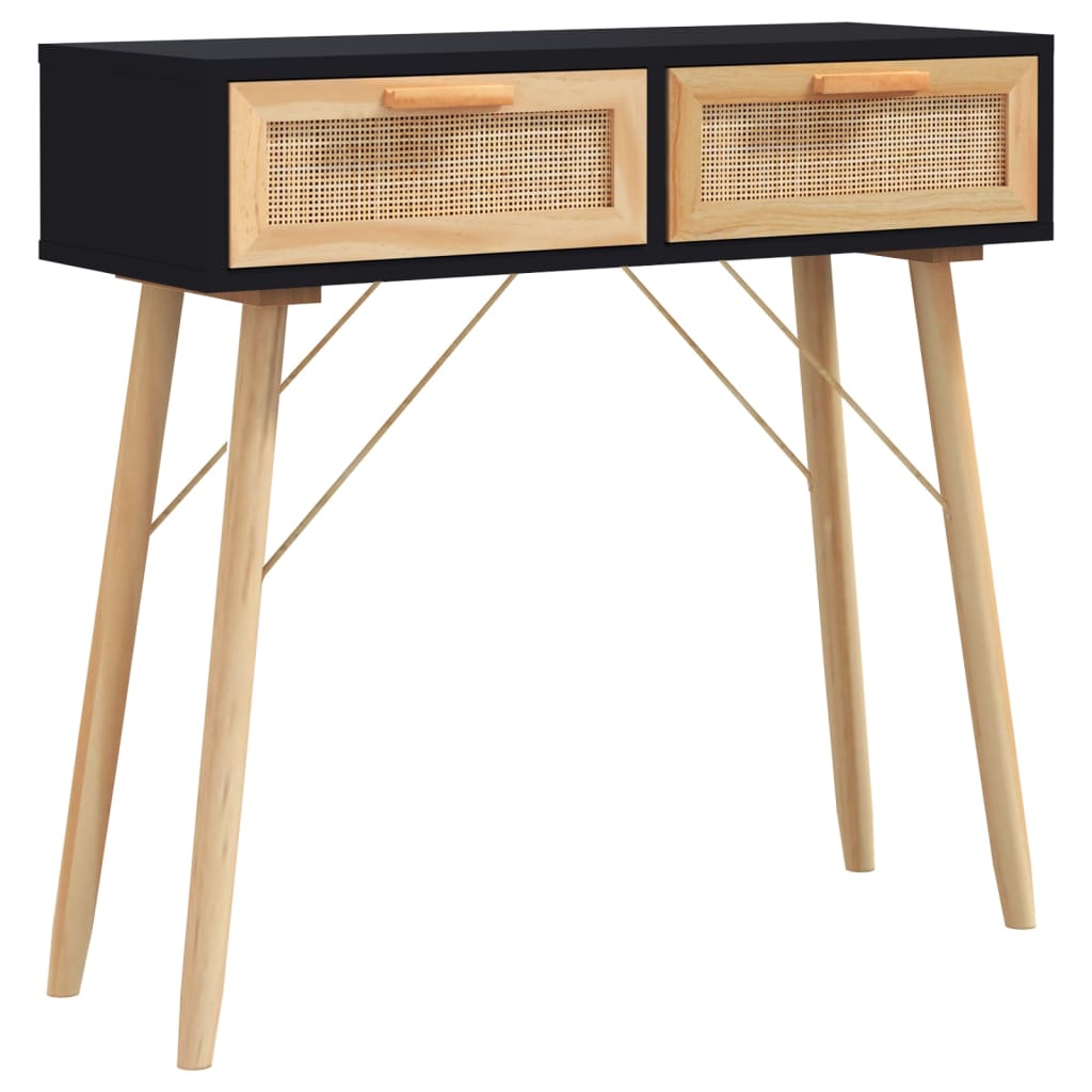 Mesa consola - mesa de entrada 80x30x75 cm pinho maciço e vime natural preto