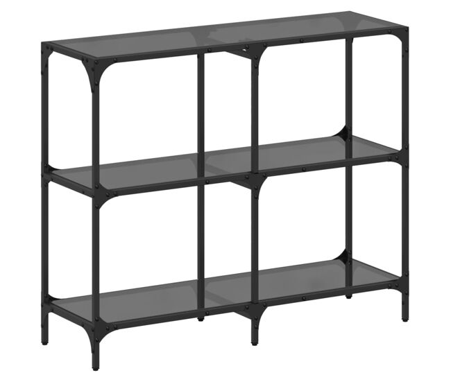 Mesa consola - mesa de entrada com tampo em vidro preto 98x30x81 cm aço