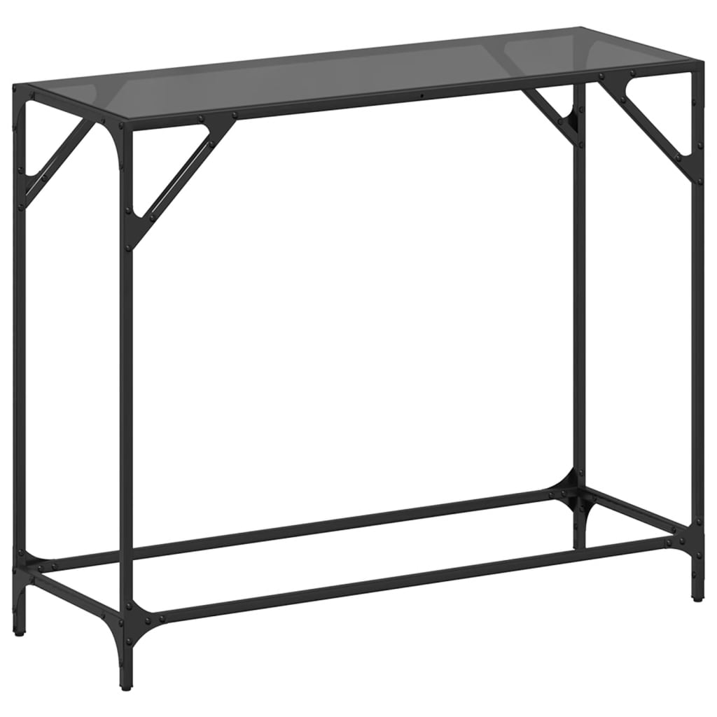 Mesa consola - mesa de entrada com tampo em vidro preto 98x35x81 cm aço