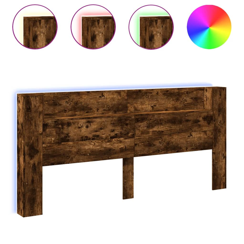 Armário cabeceira - cabeceira de cama c/ luzes led 220x16,5x103,5cm carvalho fumado