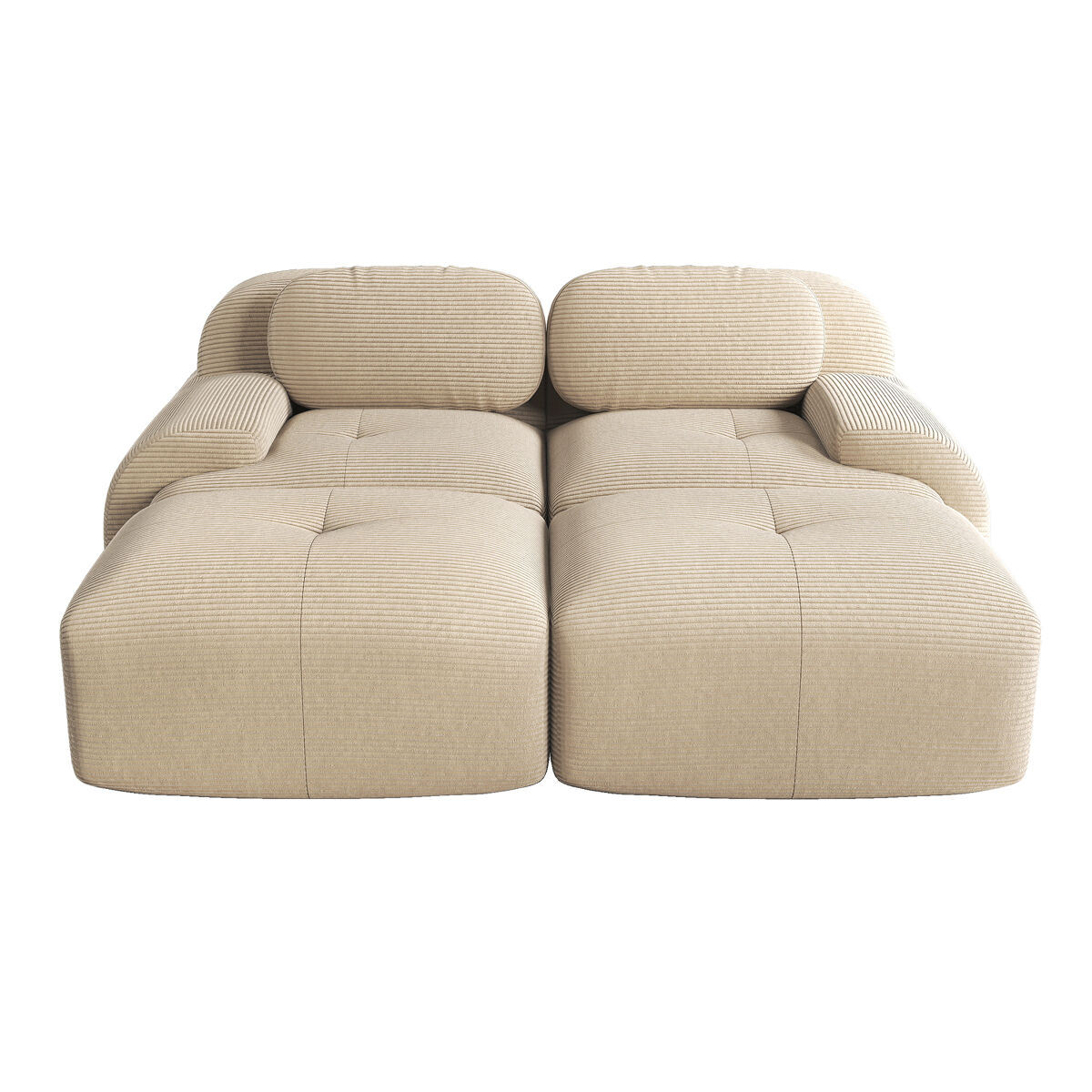 Sofá modular de 2 lugares - com chaise longue, antiderrapante, ergonómico, estofamento altamente elástico - bege