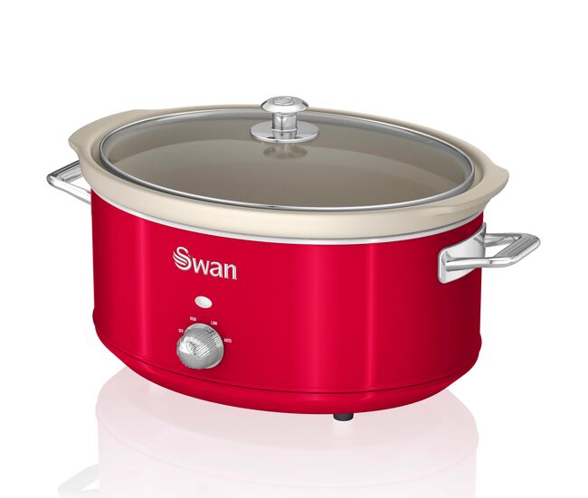 Swan sf17031rneu retro slow cooker 6,5l, panela de cerâmica antiaderente sem pfoa e ptfe, 320, rouge