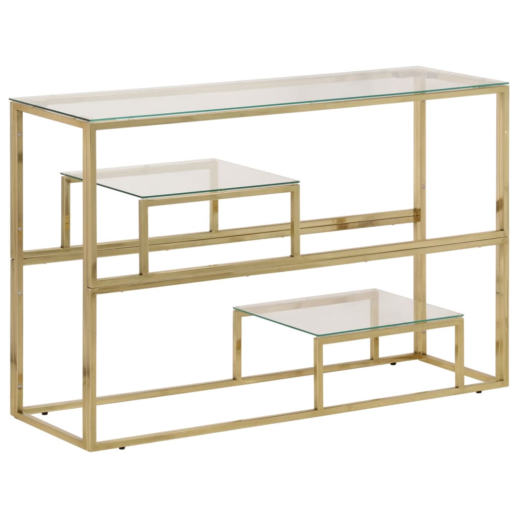 Mesa consola - mesa de entrada aço inoxidável e vidro temperado dourado