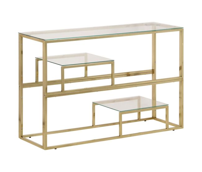 Mesa consola - mesa de entrada aço inoxidável e vidro temperado dourado