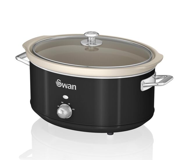 Swan sf17031bneu retro slow cooker 6,5l, panela de cerâmica antiaderente sem pfoa e ptfe, 320, noir