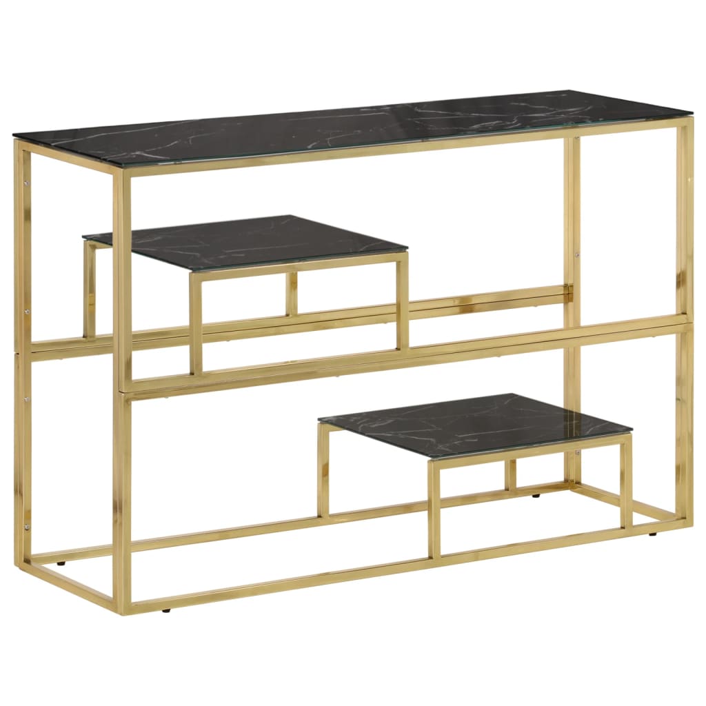 Mesa consola - mesa de entrada aço inoxidável e vidro temperado dourado