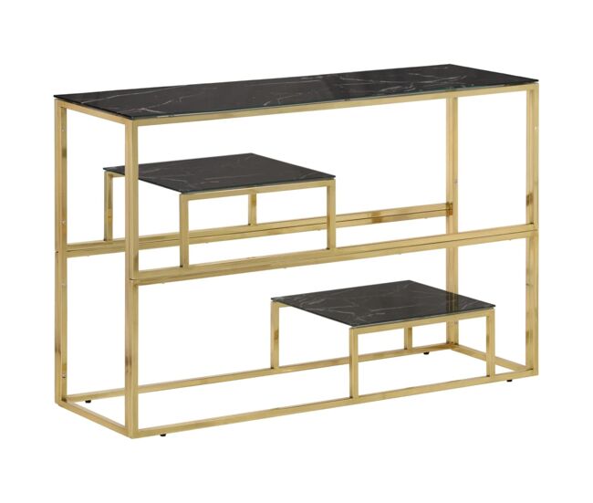 Mesa consola - mesa de entrada aço inoxidável e vidro temperado dourado