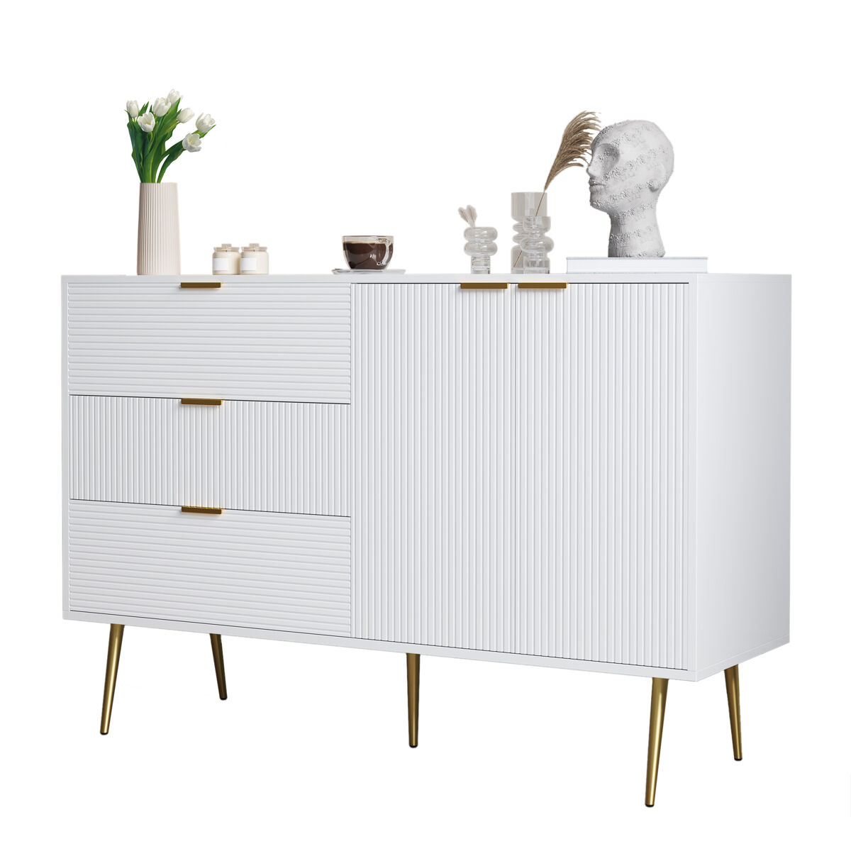 Aparador de mdf com 2 portas e 3 gavetas,branco