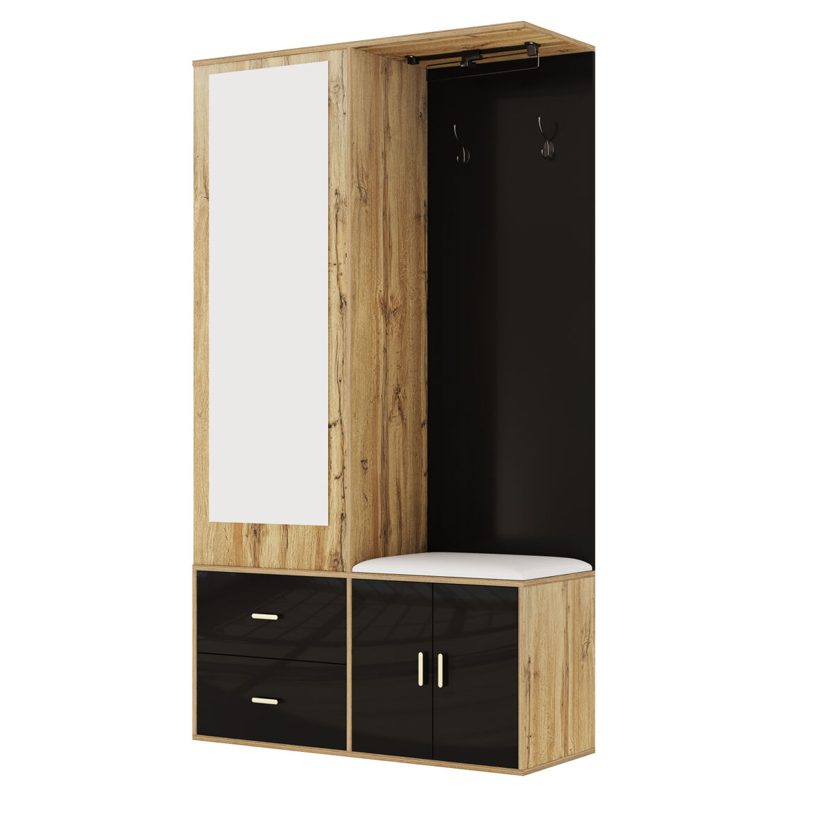 Móvel de entrada de painel de partículas com sapateira e espelho,natural+preto