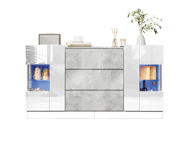 Aparador de mdf com 2 portas e 3 gavetas,branco+cinza