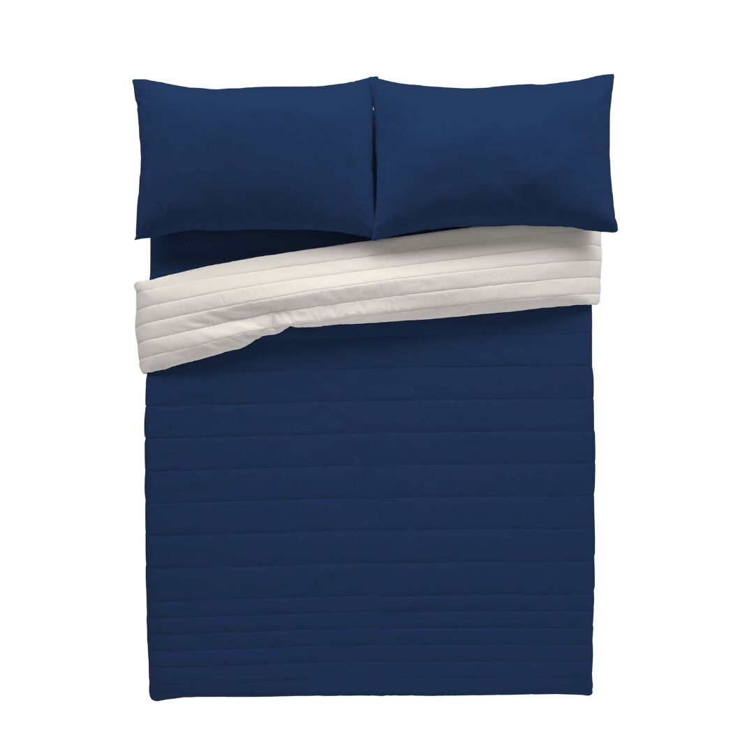 Colcha bouti reversível bicolor azul 1/l198 pedra cama 135/150