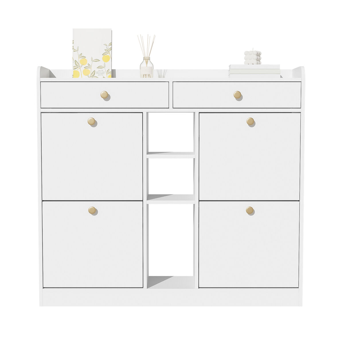 Sapateira de painel de partículas com 4 tabuleiros e 2 gavetas,branco