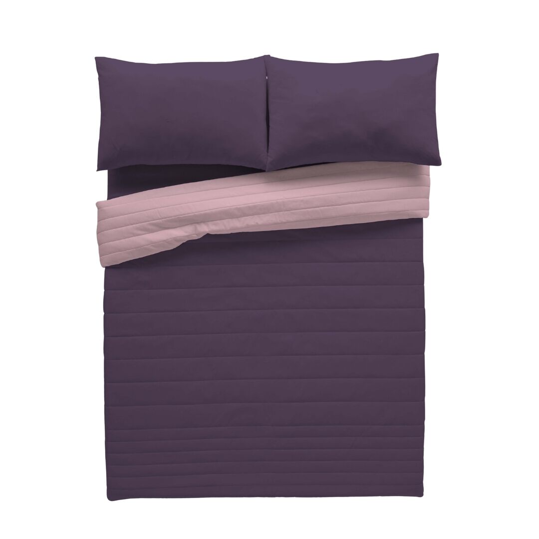 Colcha bouti reversível bicolor berinjela/rosa velho cama 135/150