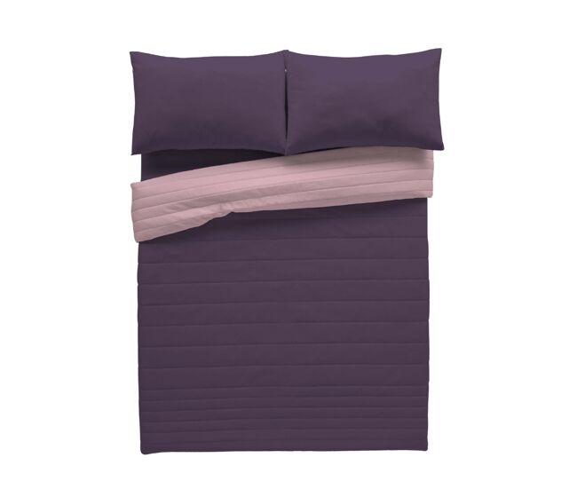 Colcha bouti reversível bicolor berinjela/rosa velho cama 135/150