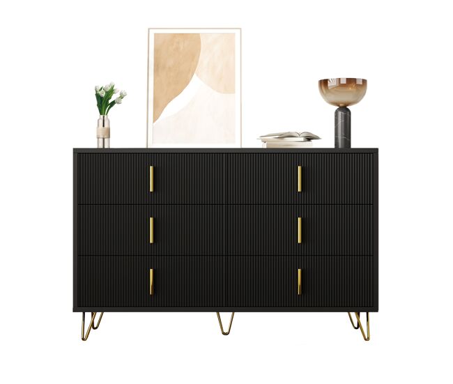 Cômoda dupla de painel de partículas com 6 gavetas,preto