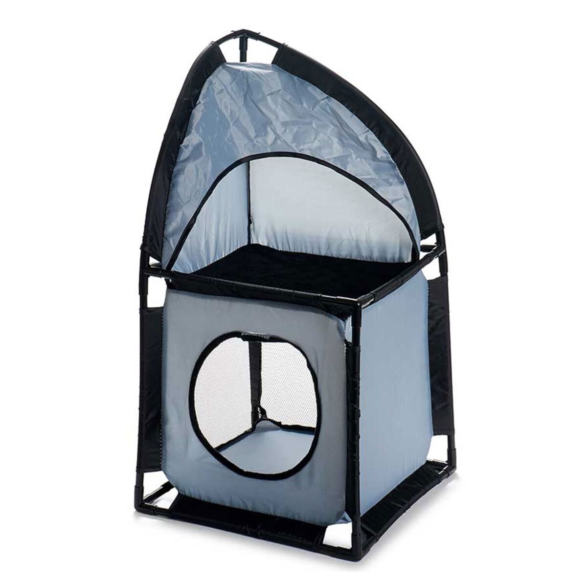 Well home - torre para gatos de canto 69x35,5x35,5cm em metal e poliéster cinza