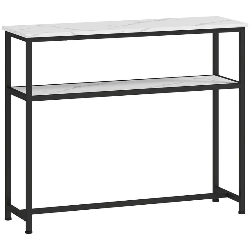 Homcom mesa consola moderna consola estreita com superfície com efeito mármore prateleira aberta e estrutura de metal consola de sofá para entrada