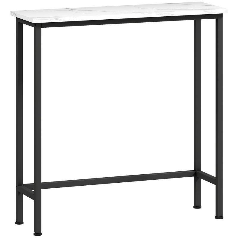 Homcom mesa consola moderna consola estreita com superfície com efeito mármore e estrutura de metal para entrada sala de estar 75x24x76 cm branco e