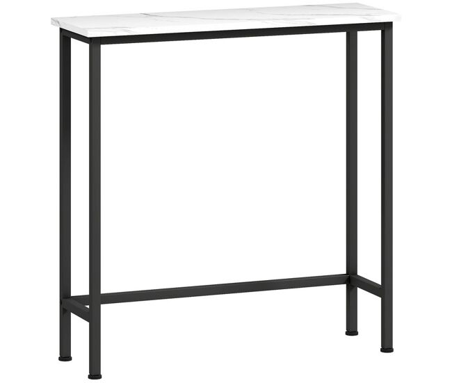 Homcom mesa consola moderna consola estreita com superfície com efeito mármore e estrutura de metal para entrada sala de estar 75x24x76 cm branco e