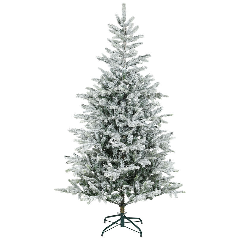 Homcom árvore de natal artificial 180 cm árvore de natal nevada abeto artificial com 1207 ramos base dobrável e fácil de montar decoração para casa