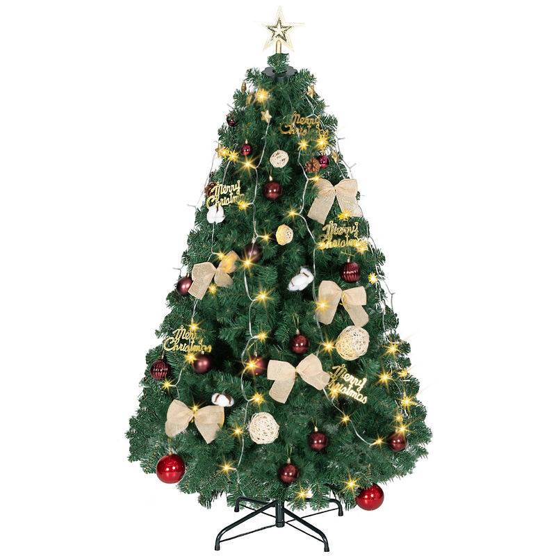 Homcom árvore de natal de 150 cm com decorações 150 luzes led branco quente árvore de natal decorada com 8 modos de iluminação 480 ramos suporte de