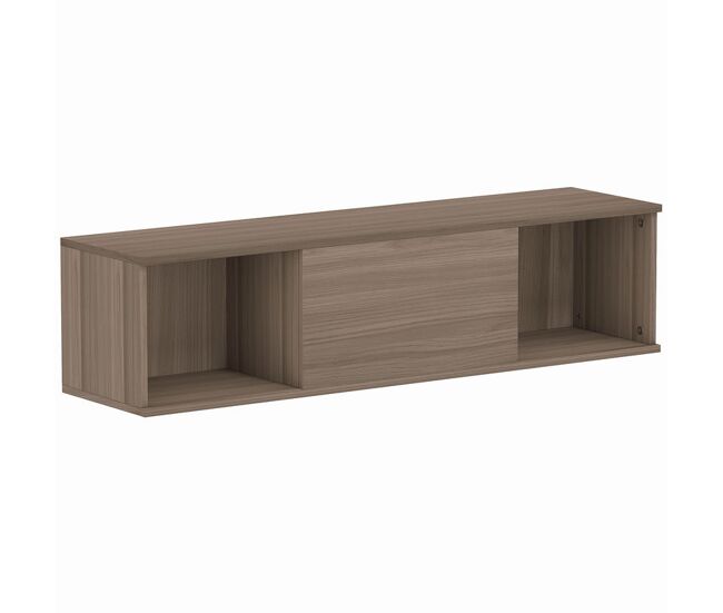 Homcom armário de parede móvel para tv suspenso com 2 compartimentos abertos e porta rebatível 120x30x29,5 cm marrom escuro
