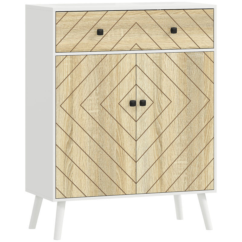 Homcom sapateira de 2 portas com design em espiga sapateira para entrada com prateleiras ajustáveis gaveta para 12 pares de sapatos 75x35x97 cm branco