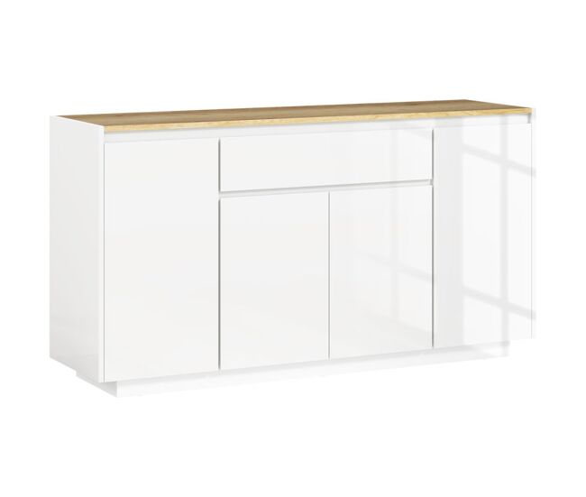 Homcom aparador de sala de estar aparador com 4 portas gaveta e prateleiras ajustáveis móvel aparador para sala de estar dormitório 140x40x75 cm