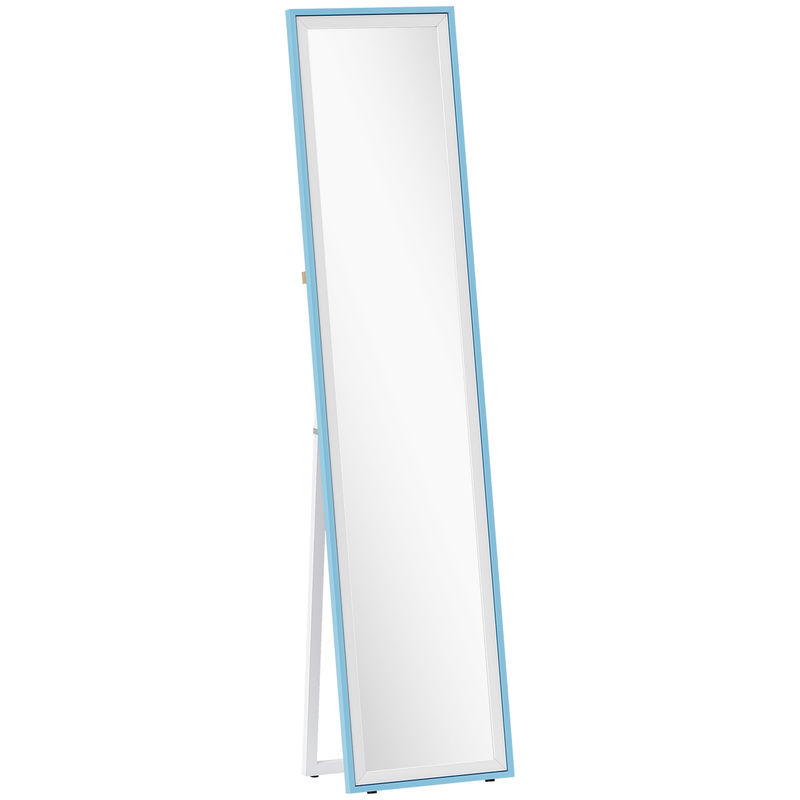 Homcom espelho de pé 157x37 cm com moldura em mdf espelho de parede retangular para pendurar com suporte 2 formas de utilização para sala de estar