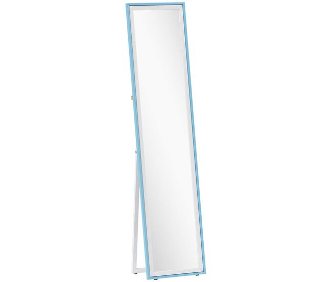 Homcom espelho de pé 157x37 cm com moldura em mdf espelho de parede retangular para pendurar com suporte 2 formas de utilização para sala de estar