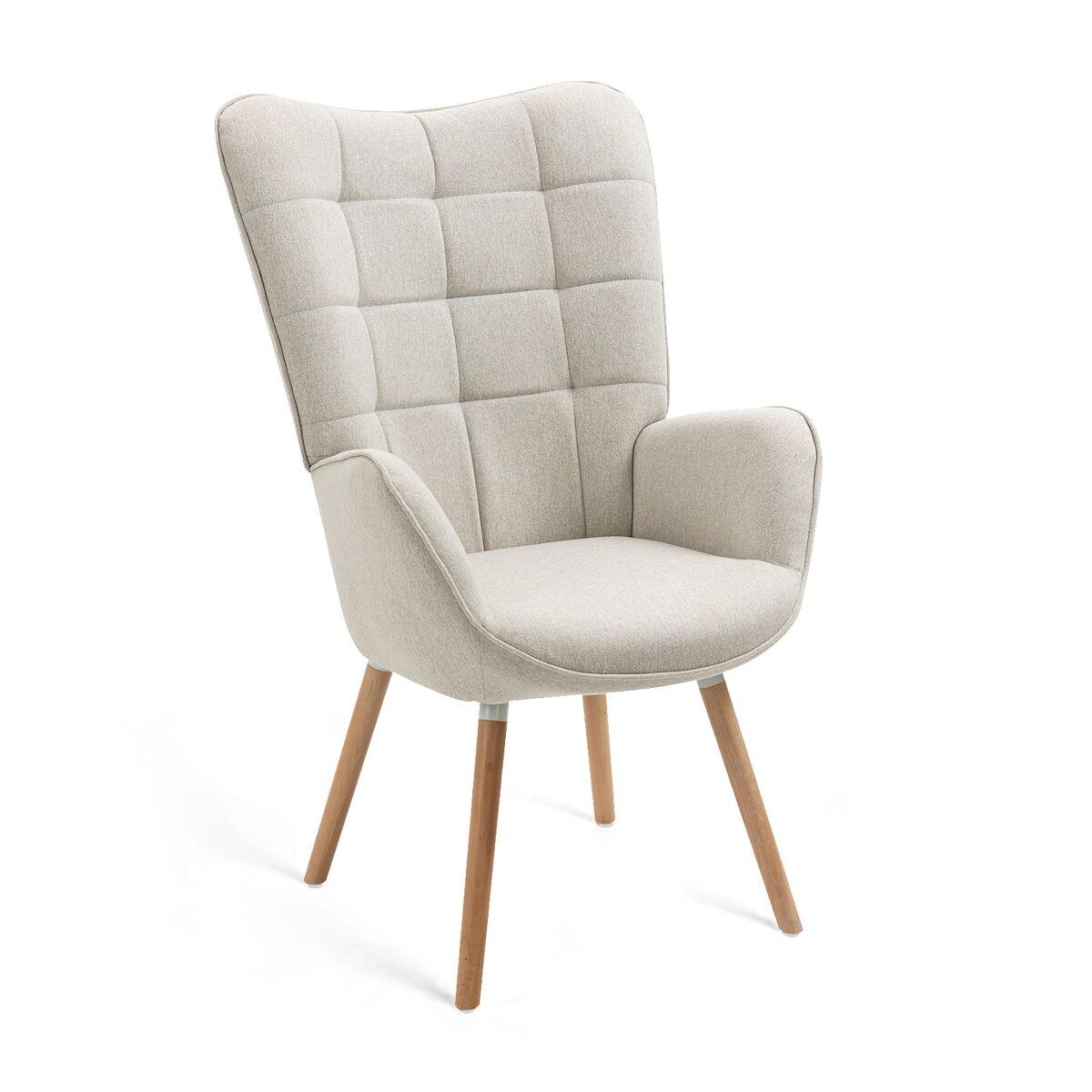 Meubles cosy cadeira de relax estofada em tecido bege com encosto alto ergonómico assento acolchoado pernas em madeira estilo moderno medidas