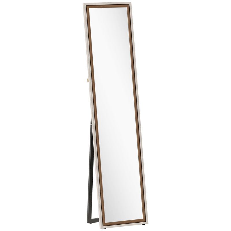 Homcom espelho de pé 157x37 cm espelho corpo inteiro grande com moldura bicolor para utilizar inclinado ou suspenso para sala quarto corredor entrada