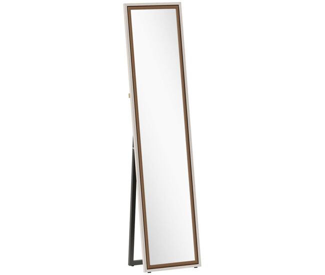 Homcom espelho de pé 157x37 cm espelho corpo inteiro grande com moldura bicolor para utilizar inclinado ou suspenso para sala quarto corredor entrada