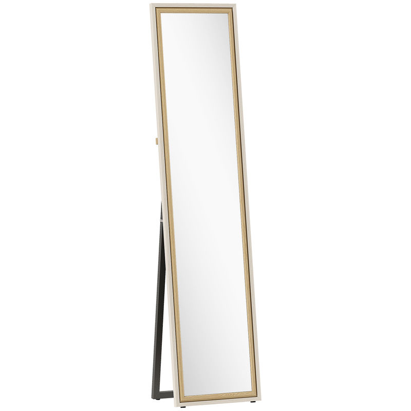 Homcom espelho de pé 157x37 cm espelho corpo inteiro grande com moldura bicolor para utilizar inclinado ou suspenso para sala quarto corredor entrada