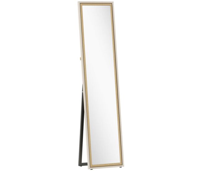 Homcom espelho de pé 157x37 cm espelho corpo inteiro grande com moldura bicolor para utilizar inclinado ou suspenso para sala quarto corredor entrada
